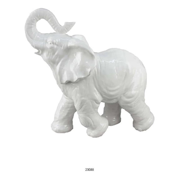 Benjara Accent Table Decoration- Elephant Design- 18" White Ceramic Body