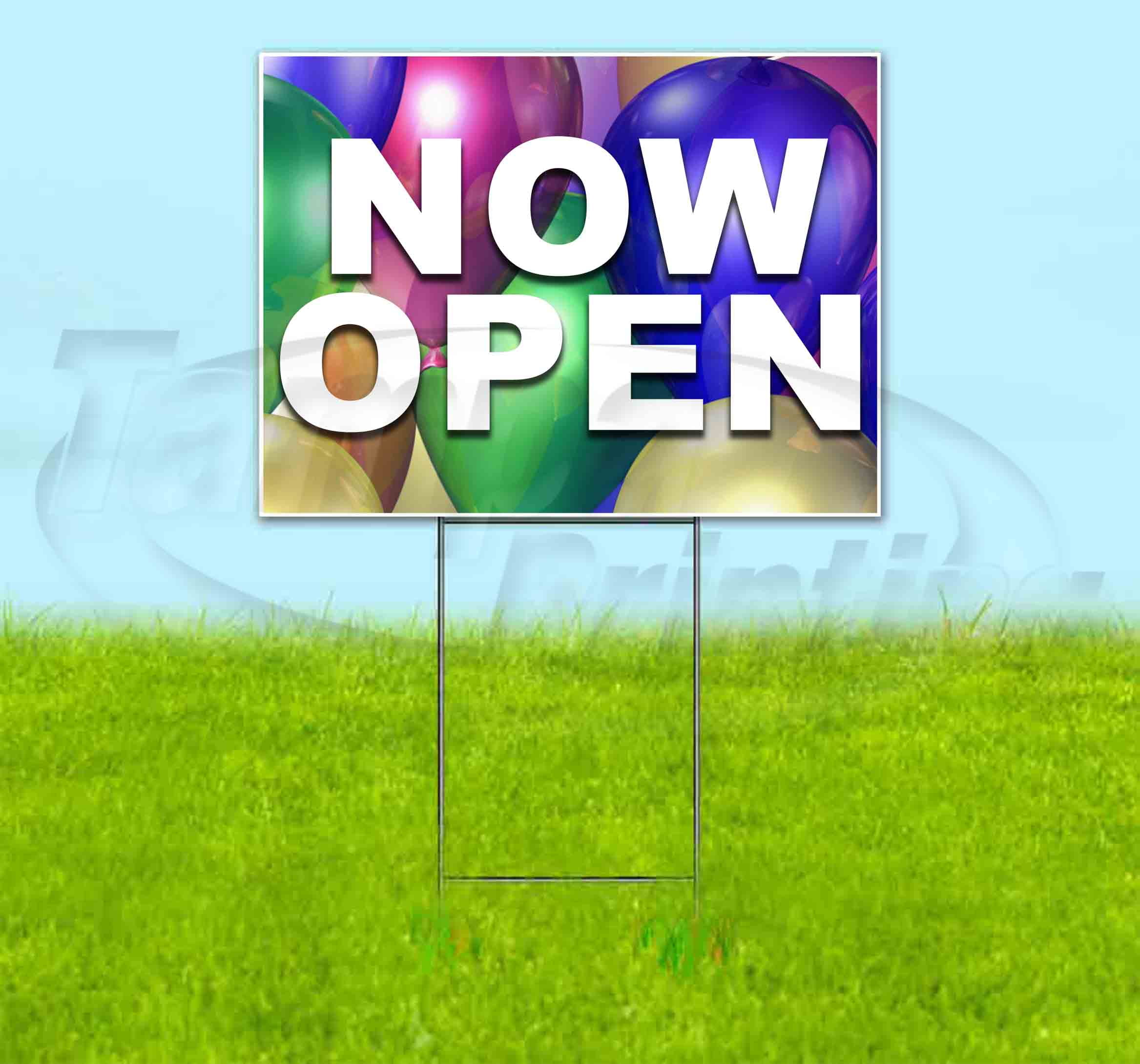 NOW OPEN BALLOONS V2 (18" X 24") CORRUGATED PLASTIC YARD SIGN, INCLUDES