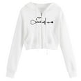thumbnail image 2 of Cropped Hoodies For Women Zip Up Jacket Heartbeat Print Long Sleeve Tops Cardigan Drawstring Hooded Sweatshirt Pocket, 2 of 4
