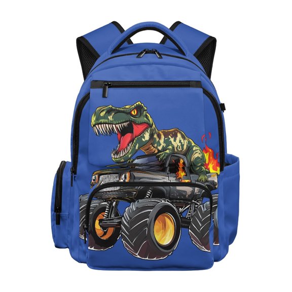 HELLHERO Dinosaur Monster Truck 17" School Bag, Waterproof Breathable Backpack, Lightweight Polyester for School and Travel