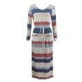 thumbnail image 5 of ZHOGXU Women's Dress Long Sleeve V Neck Striped Print Drawstring Fashion Comfortable Dresses With Pockets For Casual Daily Wear,Dark Blue,M, 5 of 5