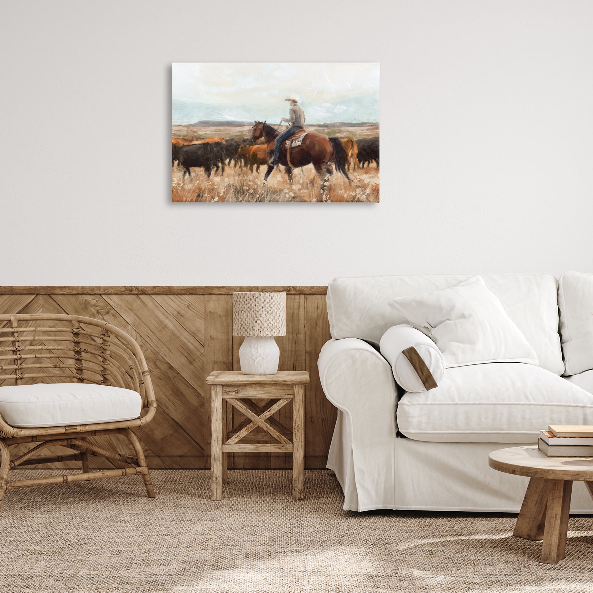 Stupell Industries Cowboy On The Range Landscape & Nature Painting Wrapped Canvas Art Print Wall Art, 30 x 20