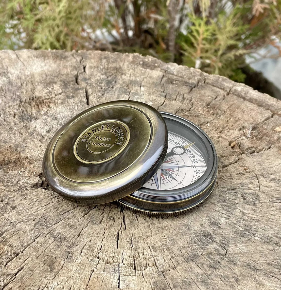 Robert Frost Engraved Compass - "The Road Not Taken" Brass Pocket Compass - Graduation, Traveler & Anniversary Gift