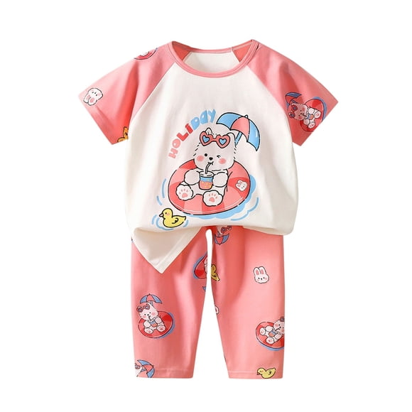 Odeerbi 1-8 Años Conjunto de Verano Para Niñas Camiseta de Manga Corta de Algodón Pantalón Pijama Conjunto de Dos Piezas