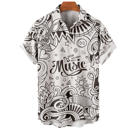

MLFU Boys Musical Graphic Tops Shirt Print Slim-Fit Blouses for Teen and Adult