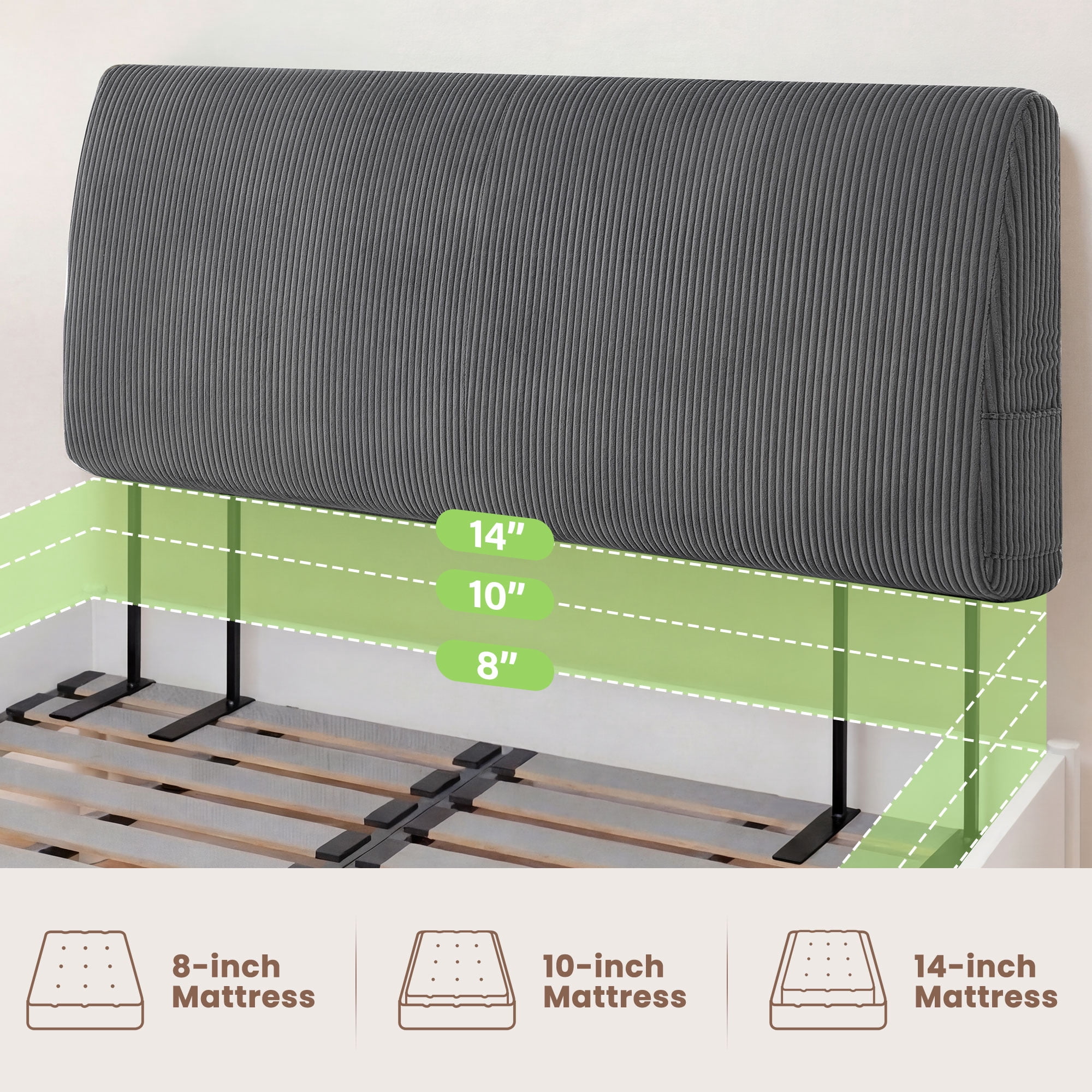 JONPONY Simple Upholstered Headboard for Queen Size Bed, Height Adjustable and Ergonomic Headboard,Easy Assemble, Sturdy and Durable,Grey