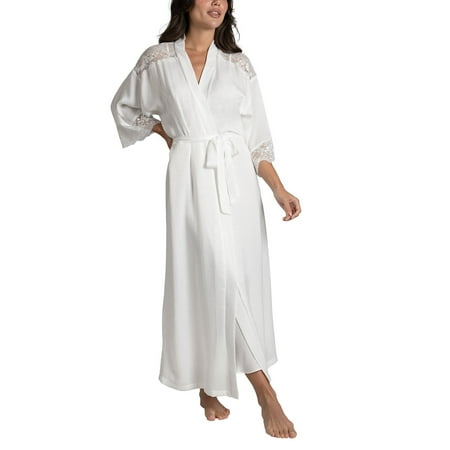 Linea Donatella Women s Luxe Satin Bridal Lingerie Long Robe  Ivory  Size L/XL