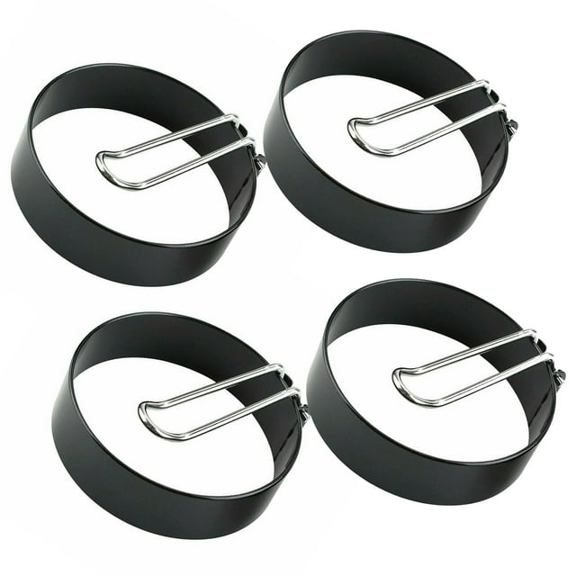 Birdeem 4 Pcs Anneau Circulaire en Acier Inoxydable Omelette Récipient d'Omelette Circulaire Vaporisateur en Fer Omelette Antiadhésive avec Poignée Omelette