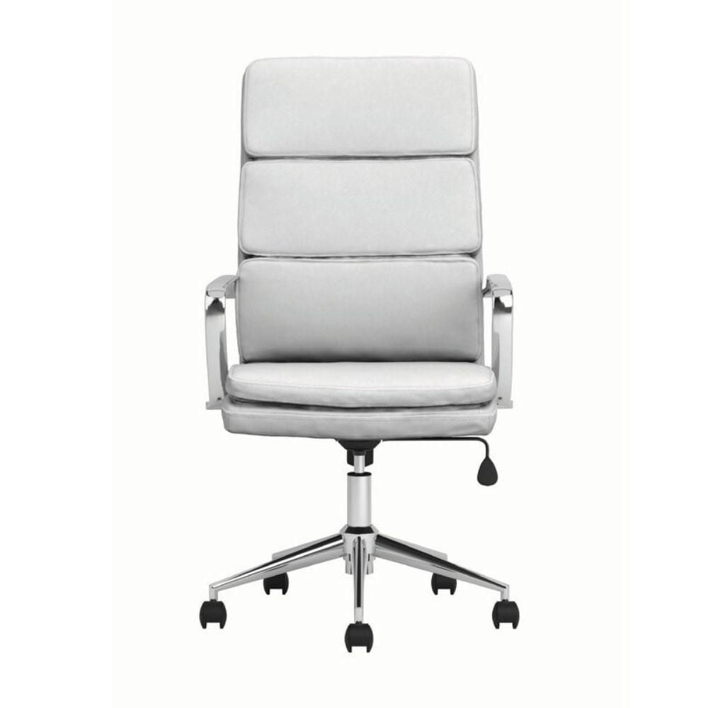Paco Executive Padded Office Task Chair in White, High-Back Executive Swivel Office Desk Chair, Upholstery, Lumbar Support, Modern Style