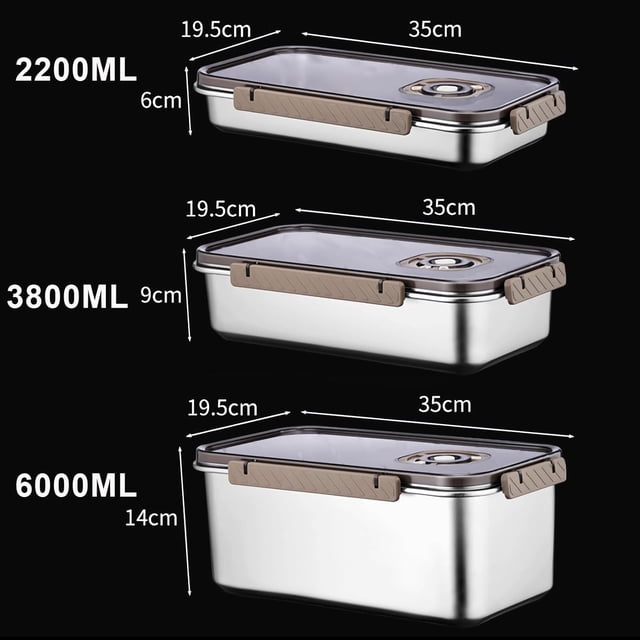 (Grande Rectangular) Acero Inoxidable Alimentos Sellado Almacenamiento Crisper Caja Con Tapa