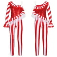 thumbnail image 5 of Doomiva Kids Girls Christmas Candy Cane Dancewear Shiny Sequins One Shoulder Sleeve Ruffles Jumpsuit Bodysuit Red 14, 5 of 5