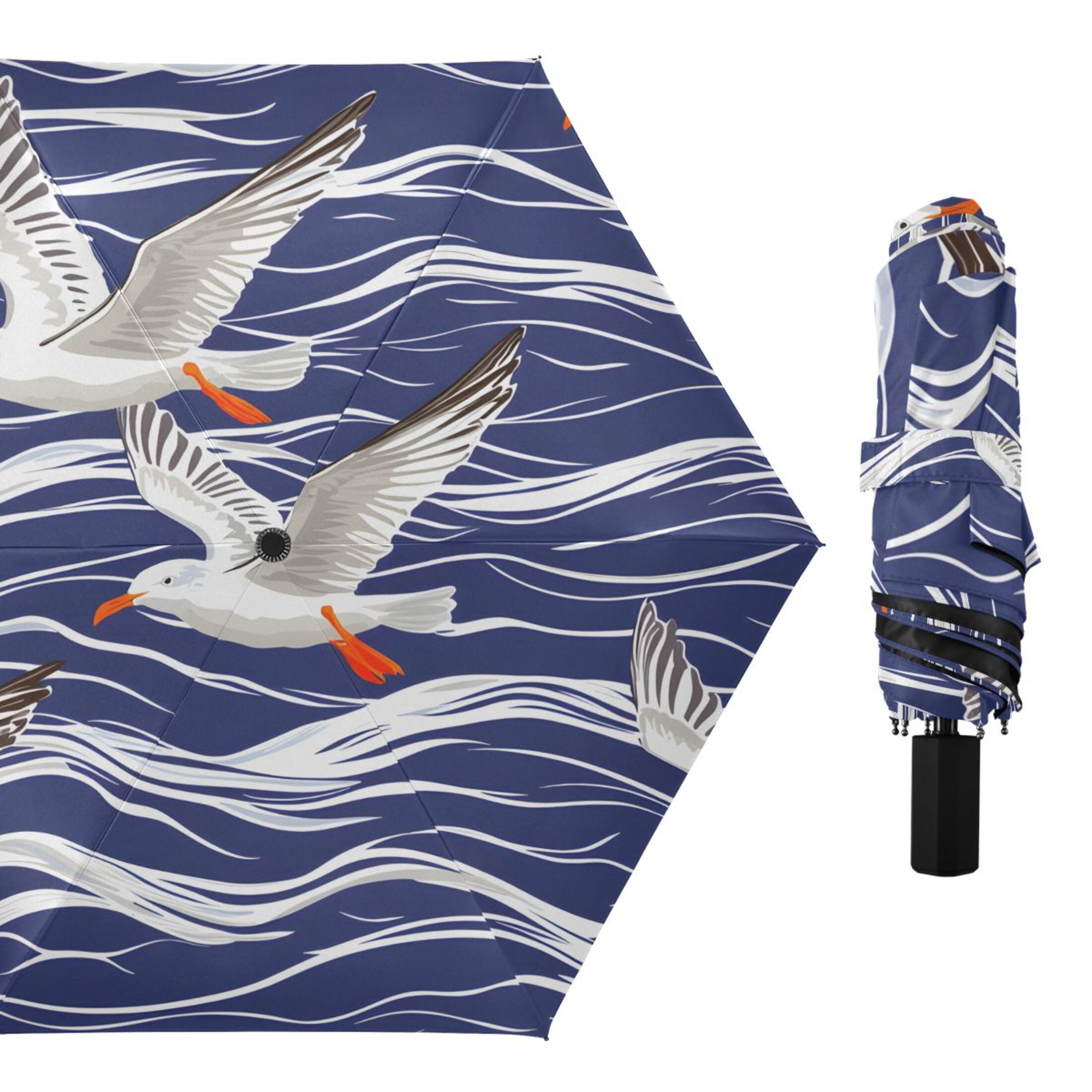 ALAZA Seagull on Wave UPF 50+ Compact Folding Umbrella for Rain Travel Umbrella Packable