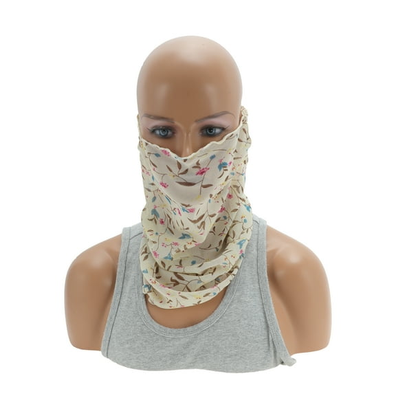 Unique Bargains 1 Pc Neck Gaiter Ditsy Floral Print Earloop Scarf Mask Bandana Beige