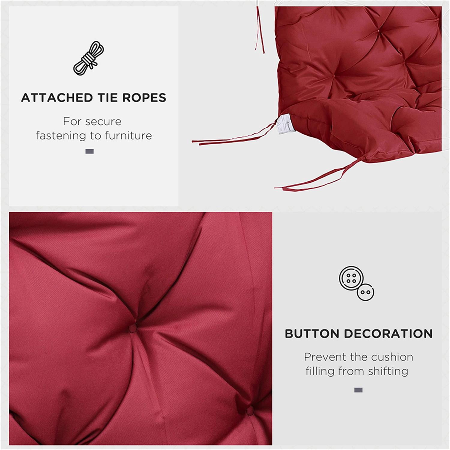 Demi Bonn 59" x 38" Tufted Bench Cushion for Outdoor Furniture, 3-Seater Outdoor Seating Cushions for Swing Chair, Patio Sofa/Couch, Red