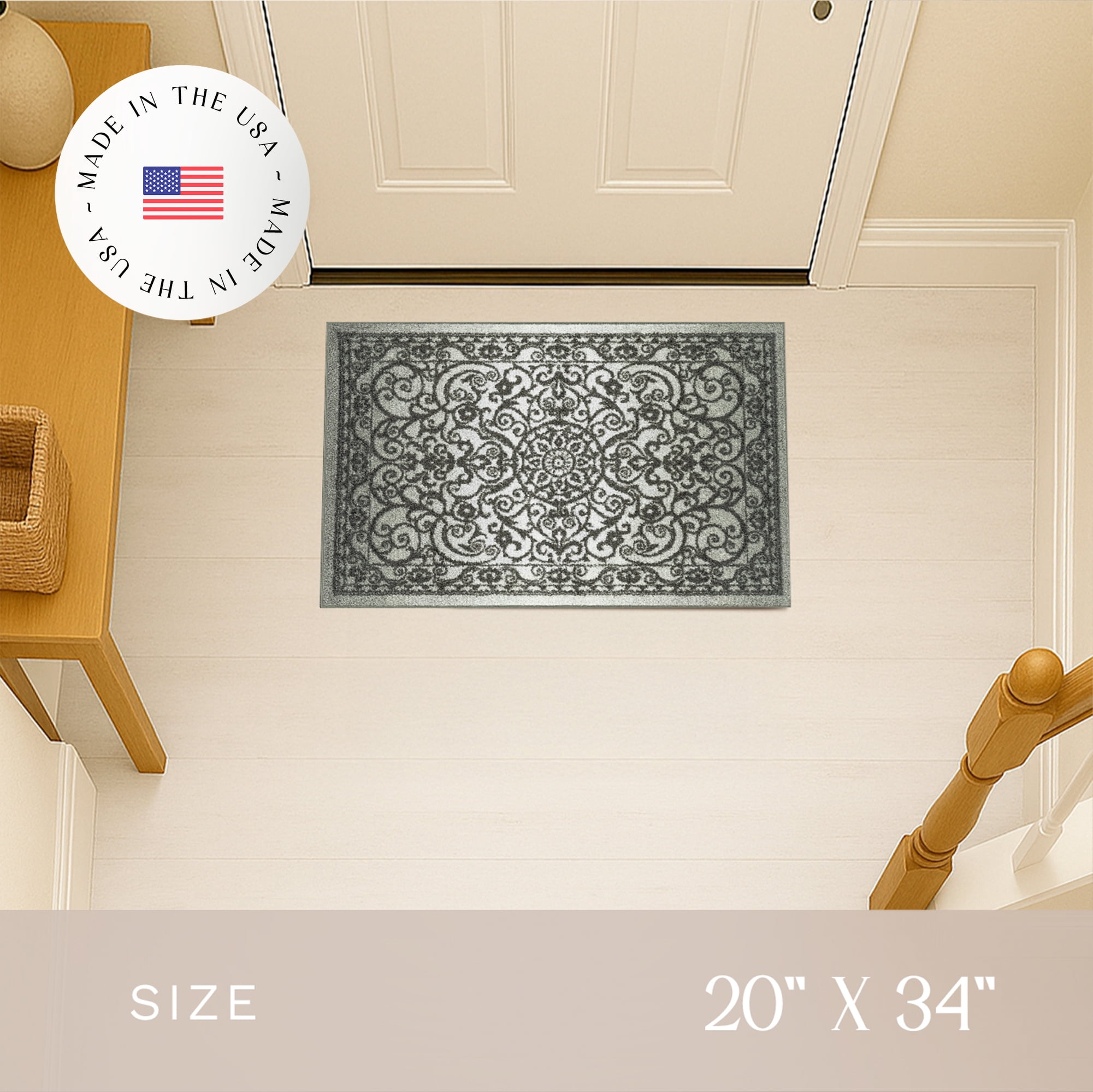 Maples Rugs Pelham Transitional Vintage Scroll Grey Washable Entryway Area Rug, 1'8 x 2'10