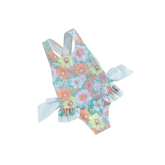 Suealasg Little Girls Romper Swimwear Sleeveless Floral Print One Piece Swimsuit 1T 2T 3T 4T 5T 6T Kids Girls Summer Bathing Suit Beachwear
