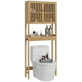 thumbnail image 2 of HOMCOM Bamboo Over the Toilet Storage Cabinet, Bathroom Space Saver Above Toilet with Double Slatted Doors, Adjustable Shelf and Open Shelf, Natural, 2 of 9