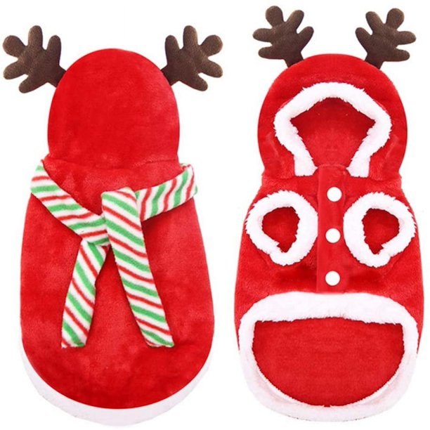 Disfraz de Papá Noel para perros, ropa de Navidad, disfraz cálido de reno para perros, suéter para cachorros, abrigos para mascotas, trajes de Navidad para perros pequeños y gatos MFZFUKR HY-0075