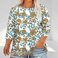 thumbnail image 2 of CYMMPU 3/4 Sleeve Blouses for Women Dressy Casual Summer Fashion Shirts Spring Tops Flower Pattern Round Neck Loose Fit Tunic Tops Plus Size Blouse White XXXXL, 2 of 5