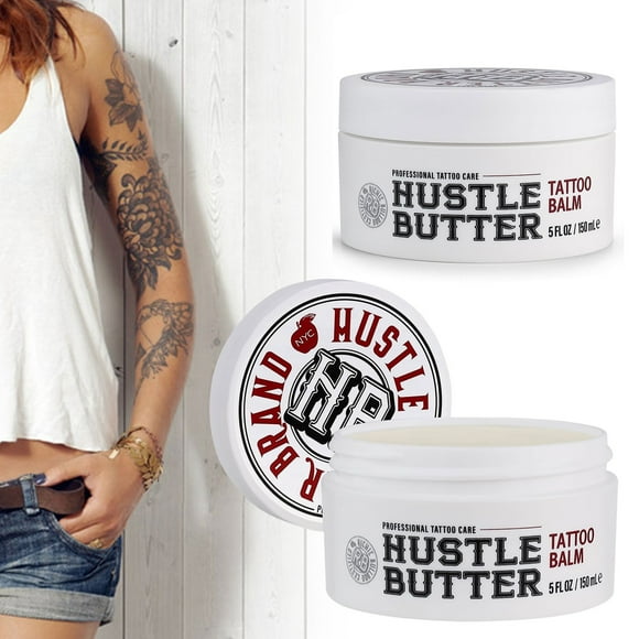 Hustle Butter Tattoo Aftercare 5oz Tattoo Balm, Heals + Protects New Tattoos and Rejuvenates Older Tattoos - 100% Vegan Cream No-Petroleum