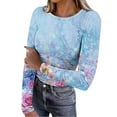 thumbnail image 2 of HongQid Long Sleeve Shirts for Women Slimming Fitted Stretchy Crewneck T-Shirts Flower Graphic Going Out Trendy Fall Clothes, 2 of 8