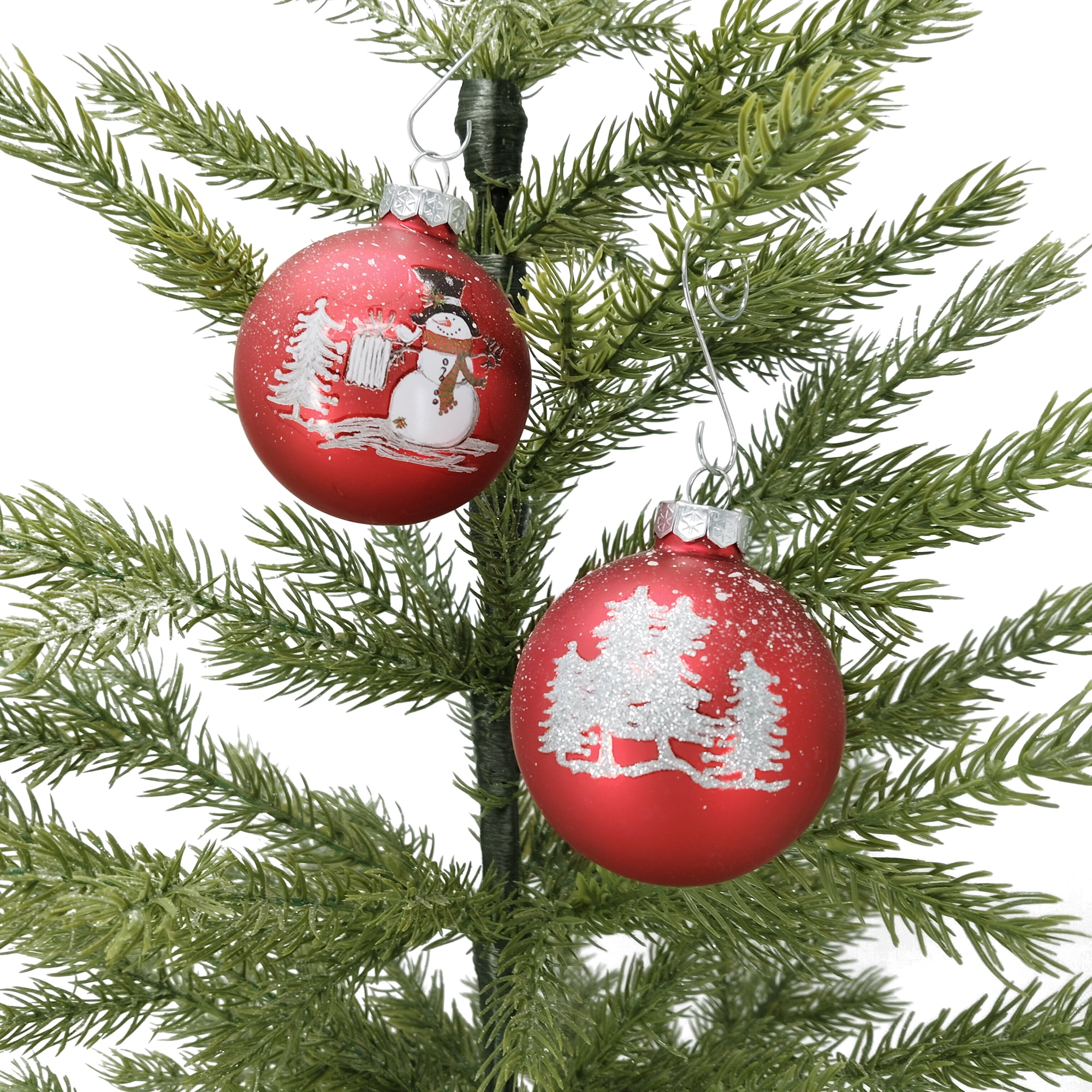 Holiday Time Dia 65mm 4Ct Snwman&Tree Glass Ornament, Holiday Time Dia 65mm 4Ct Snwman&Tree Glass Ornament