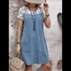 thumbnail image 5 of Vestido de Verano de Encaje con Retazos para Mujer, con Bolsillo, Informal, Abotonado, de Corta Azul M, 5 of 7