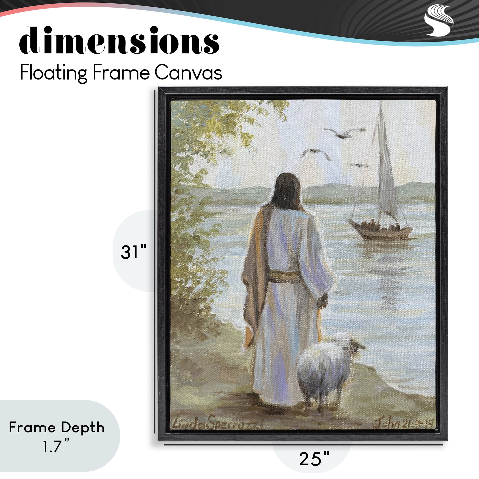 Stupell Industries Jesus Waiting Ashore Black Framed Floater Canvas Wall Art, design by Linda Sperruzzi