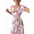 thumbnail image 2 of Women'S A Line Dress with Tie Waist Floral Print Beach Vacation Party Short Sleeve Ruffle Elegant Red M, 2 of 7
