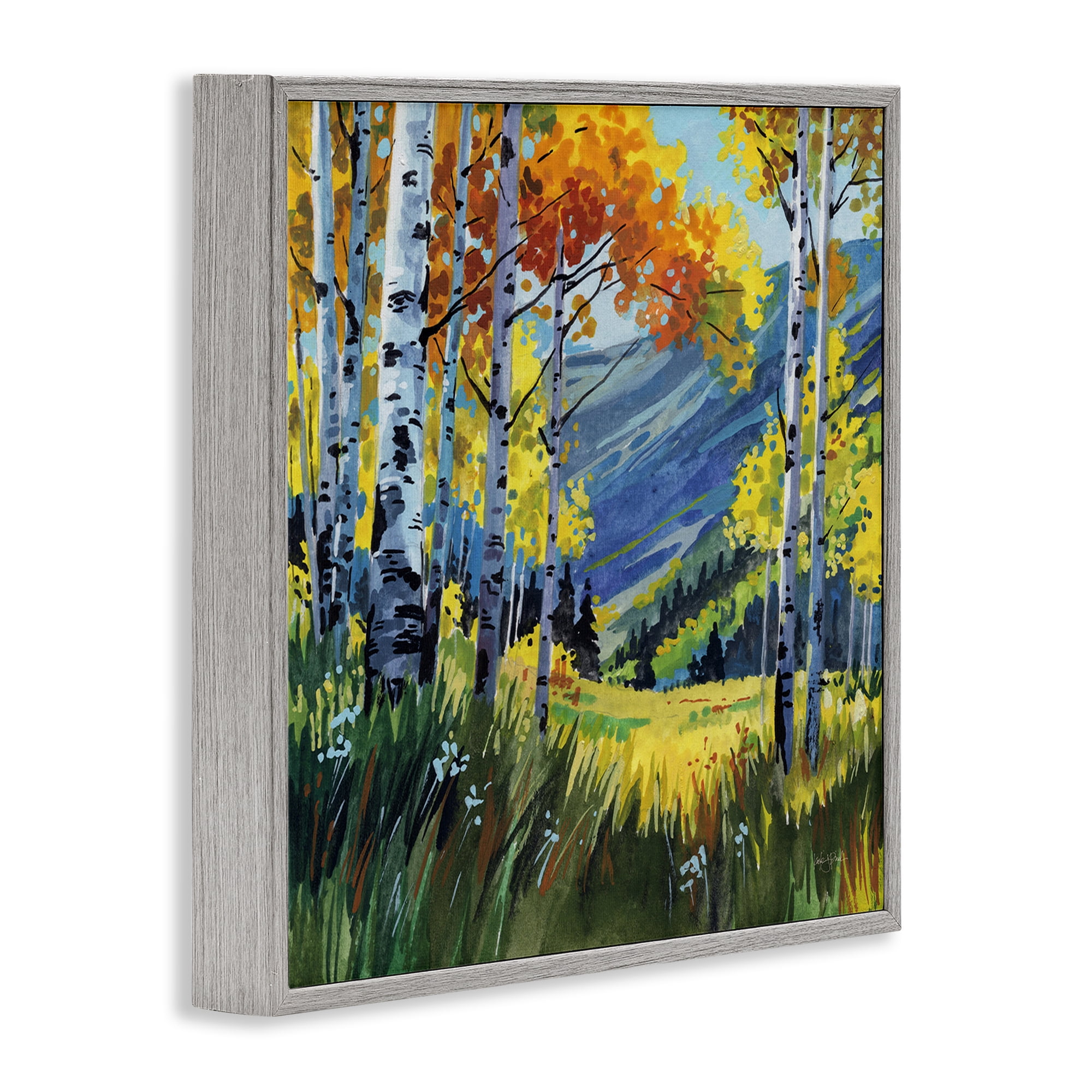 Stupell Industries Autumn Golden Birch Grove Gray Framed Giclee Art, design by Kate Jarvik Birch