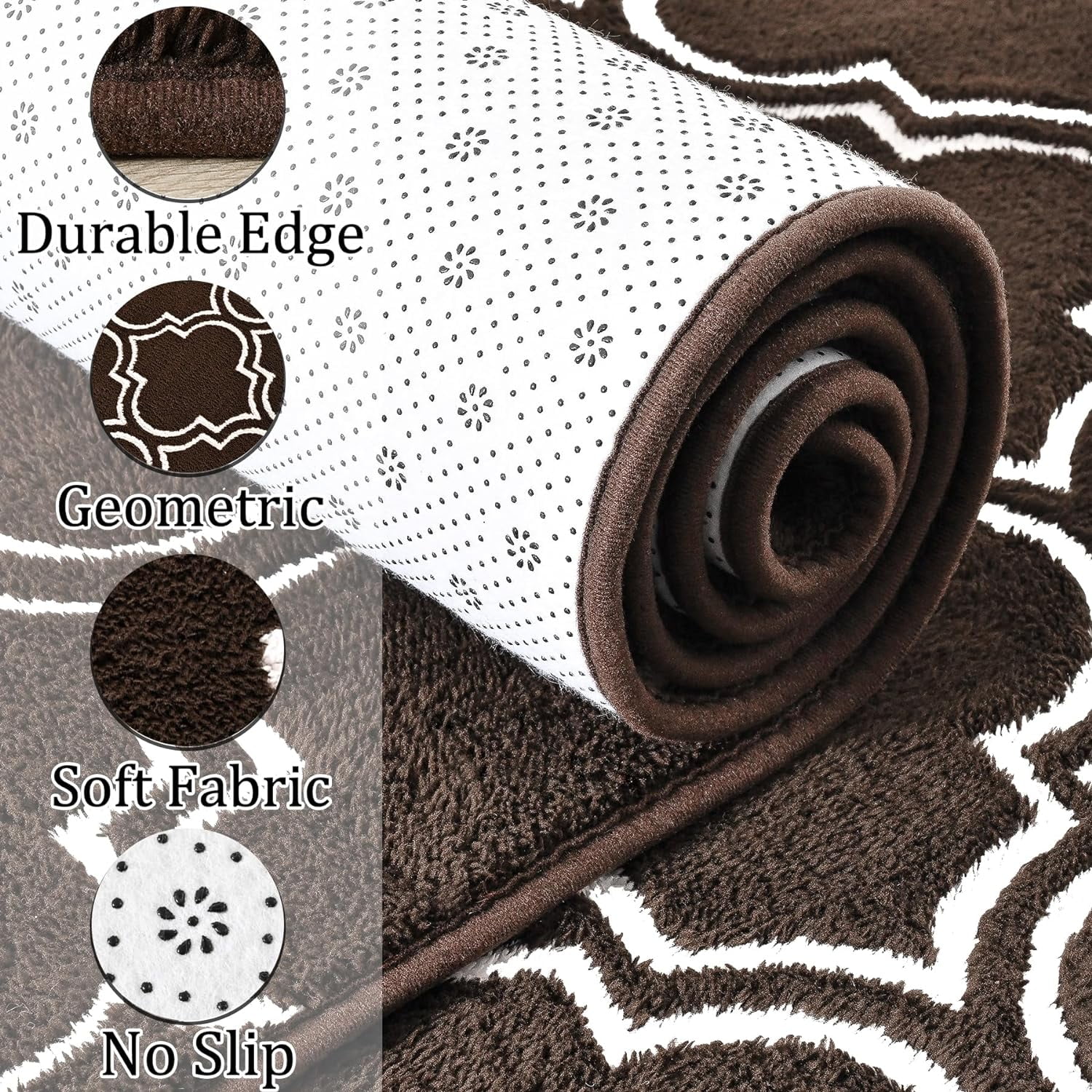 Junovo 6'x9'Modern Geometric Area Rug for Bedroom and Living Room, Fluffy Indoor Carpet for Family Room Decor,Brown