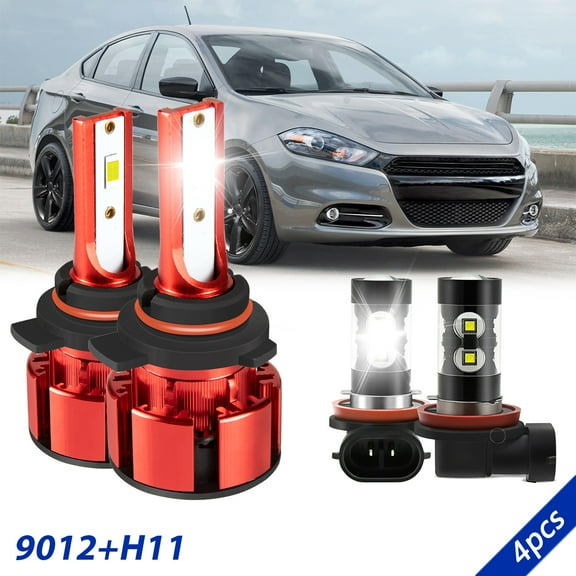 For Dodge Dart 2013 2014 2015 LED Headlight Fog Light Bulbs Kit High Low Beam 6000K White 4pcs