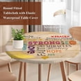 thumbnail image 4 of Love Peace Text Round Tablecloth, Fitted Table Cover with Elastic for 45"-54" Round Tables, Farmhouse Inspirational Quotes Wooden Table Cloth Outdoor Indoor Dinning Party Waterproof Tablecloths, 4 of 7
