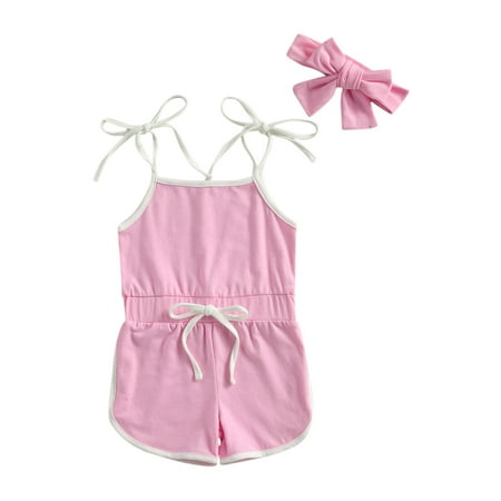 

Kiapeise Baby Playsuit + Bow Headband Sleeveless Adjustable Shoulder Strap
