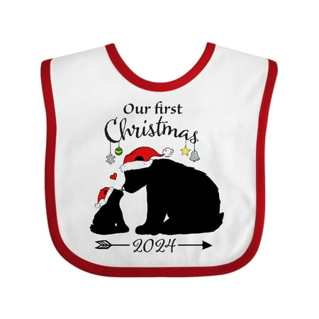 

Inktastic Our First Christmas Bears in Santa Hats with Ornaments 2024 Gift Baby Boy or Baby Girl Bib