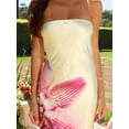 thumbnail image 3 of Women Y2k Strapless Maxi Dress Floral Print Tube Long Dress Boho Beach Sundress Going Out Streetwear Light Yellow XL, 3 of 8