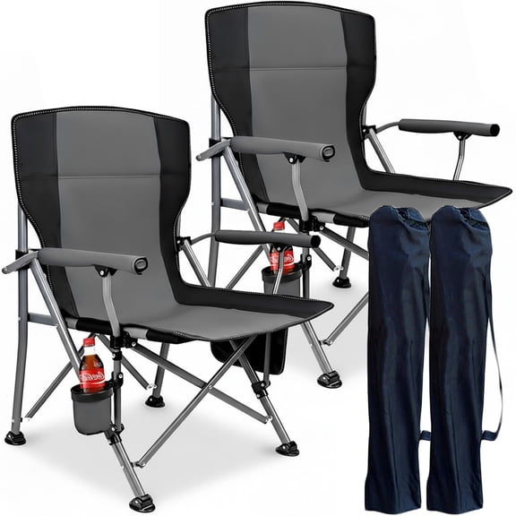 Camping Chairs, 2 Pack Heavy-Duty Steel Frame Supports 450Lbs, Foldable Outdoor Lawn Chair with Cup Holder