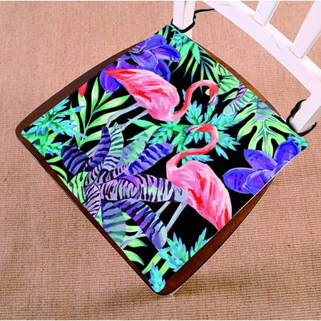 

PHFZK Watercolor Chair Pad Tropical Beach Flamingo Bird and Exotic Plants Seat Cushion Chair Cushion Floor Cushion Two Sides Size 18x18 inches