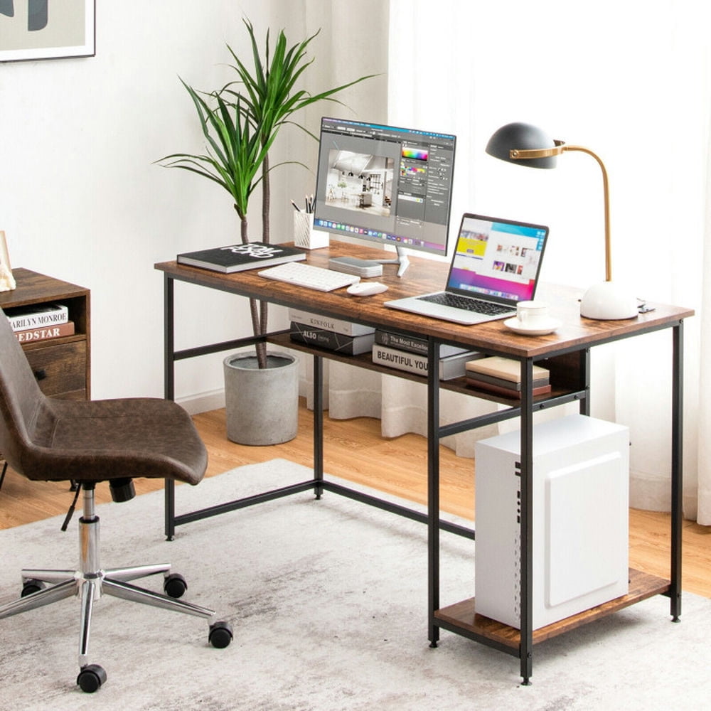 Demi Bonn 55" Computer Desk with Power Outlets and USB Ports for Home and Office Study Writing Table, Brown