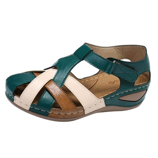 Amzcrzy Zapatos de mujer,Zapatos de mujer,Zapatillas de mujer, Sandalias ortopédicas de verano de talla grande, estilo retro, con punta redonda y cuña informal a juego para mujer. Sandalias Mujer Zap