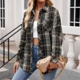 thumbnail image 4 of Huesdet Womens Plaid Flannel Shirt Long Sleeve Collar Button up Blouses Tops Coffee,XXL, 4 of 9