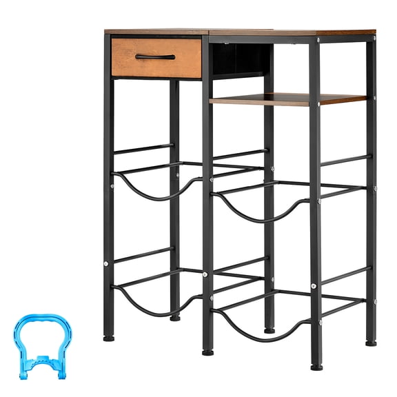 KFFKFF 4-Tier Double Row Water Jug Rack, Organizer for 3 and 5 Gallon Bottles, Heavy-Duty Storage Shelf with Drawer, Ideal for Kitchen or Living Room, Black and Brown