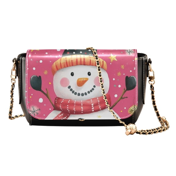 Leather Clamshell Crossbody Bag 10.4x5.5x3.7Inch Women's Crossbody Handbags Shoulder Purse Bank Card Bag Cash Bag Key Bag Pink Christmas Snowman