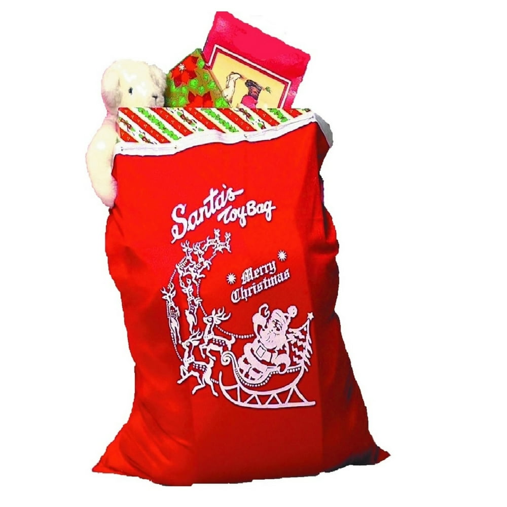 Red “Merry Christmas” Santa Claus Toy Bag with Drawstring – One Size