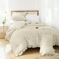 thumbnail image 4 of JOLUSERE Beige Ruffled Comforter Set King 3PCS Vintage Shabby Chic Bedding Soft Comforter Set All Season, 4 of 12