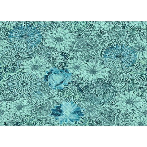 Ahgly Company Machine Washable Indoor Rectangle Transitional Greenish Blue Green Area Rugs, 2' x 5'