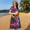 thumbnail image 4 of Balery Neon Gothic Skull Moon Vestidos sueltos de manga corta para mujer, vestidos de verano 2025, vestidos casuales de corte A con vuelo., 4 of 6