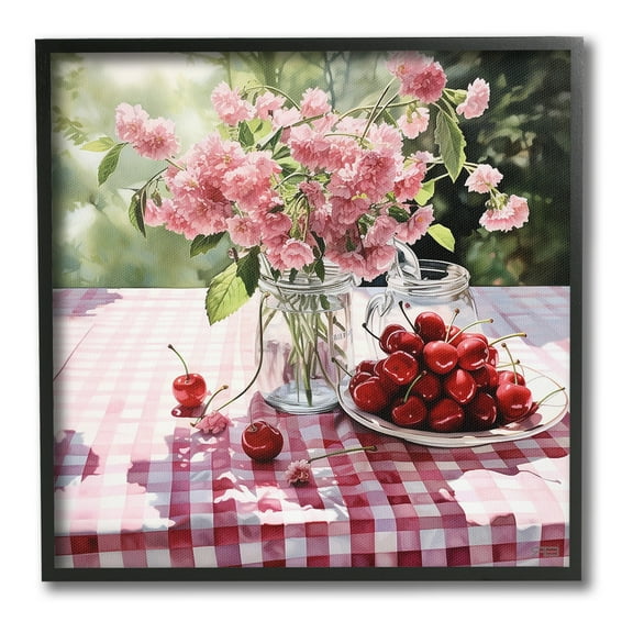 Stupell Industries Spring Snacks on Plaid Food & Beverage Painting Black Framed Art Print Wall Art, 12 x 12