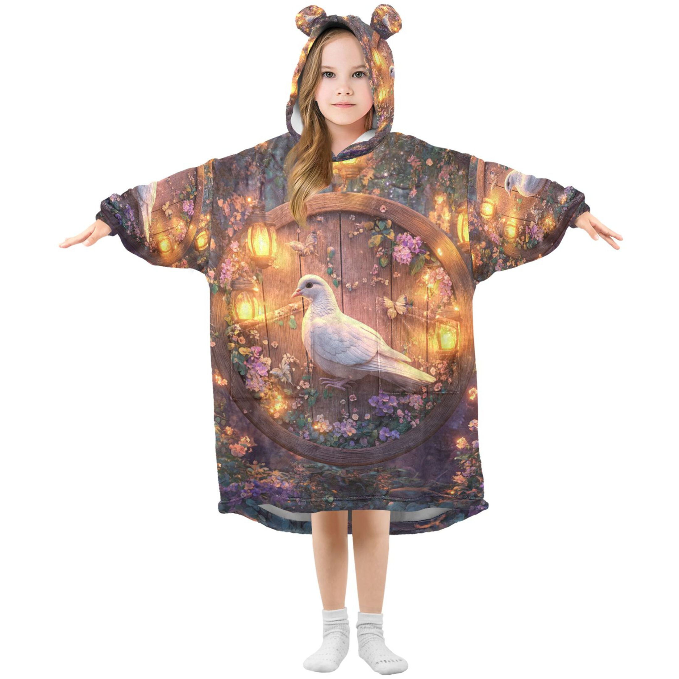 YAZAOO Kids Wearable Blanket Hoodie Warm and Cozy Serene Songbird Flannel Sweatshirt