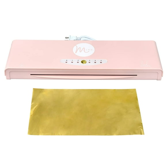 American Crafts, Heidi Swapp, Minc Wheel Foiling Machine Laminator Applicator & Starter Kit,12 inch, Pink, Includes Transfer Folder, Gold Foil Sheet and 3 Tags, Make Car